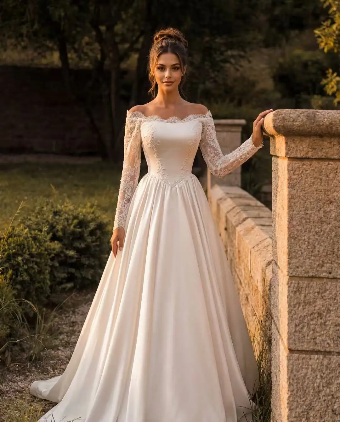 Customized Luxury Long Sleeve A Line Wedding Dress For Girls Sleeveless Appliques Lace Bridal Gown Corset Vestido De Novia