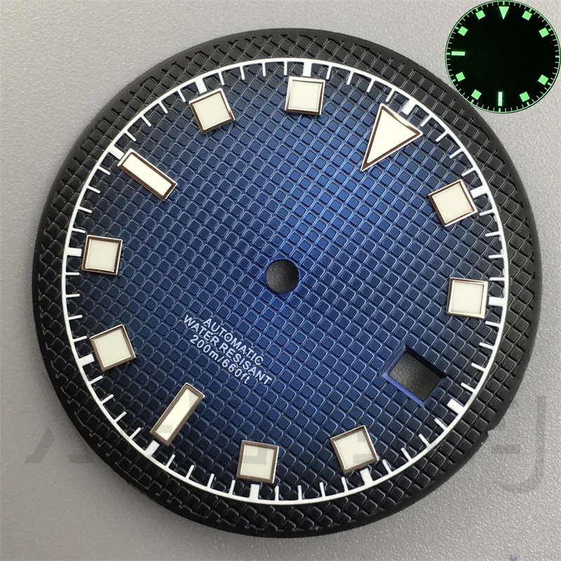 NH35 33,5 мм циферблат часов текстурированный циферблат градиент черный зеленый синий с зеленым C3 светящиеся детали для модификации часов для механизма NH35
