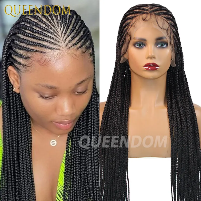 

Jumbo Braided Wigs Synthetic Full Lace Front Wig Cornrow Braids Wig 36" Stitch Braided Wigs Tribal Braids Wigs For Black Women