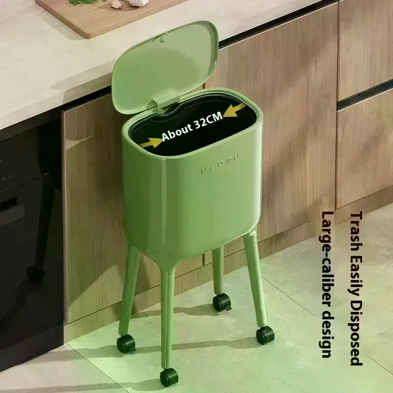 /TPz/High-Leg Trash Can With Press-to-Open Lid - Large Capacity Oval Kitchen & Living Room Bin, Durable Plastic No-Bend