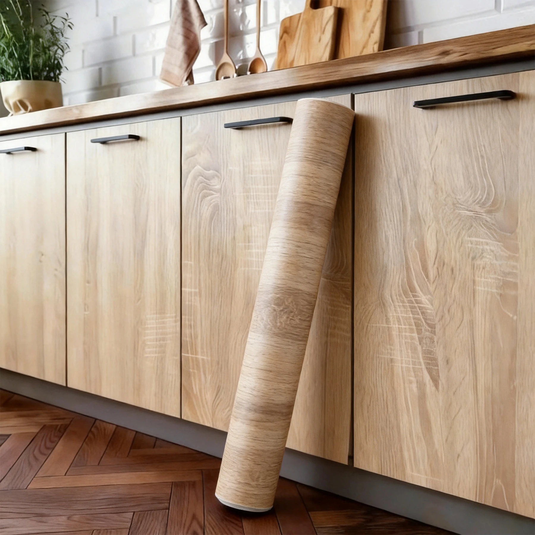 5 Meters Waterproof Wood Grain Sticker Wardrobe Cabinet Desktop Door Furniture Renovation Stickers Adhesive Wallpaper Roll