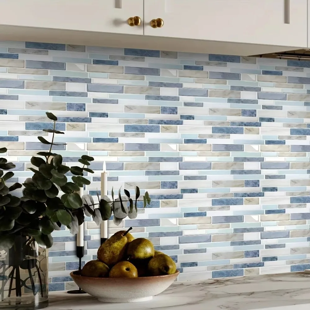 25PCS New Marble Pattern Kitchen Stickers Waterproof Oilproof Bathroom Tile Stickers 3D Effect Crystal Self-Adhesive Wallpaper