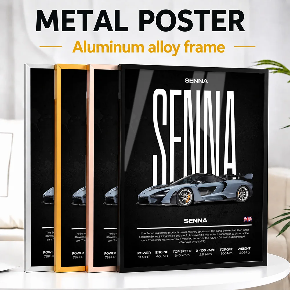 United Kingdom Senna Car Framed Metal Print Customized Photo Sleek Performance Style Wall Art For Workshop Ideal Birthday Gift