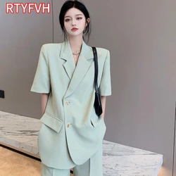 Women's Summer Blazers Set 2024 New Fashion Loose Thin Suit Coat Shorts Two Piece Korean Elegant Casual Pants Matching Sets