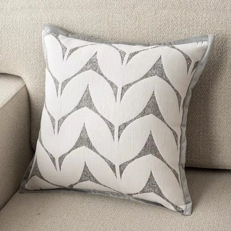 

Luxury Grey White Jacquard Cushion Cover Geometric Leaf Throw Pillow Case Decorative for Sofa Couch Living Room Home Decor