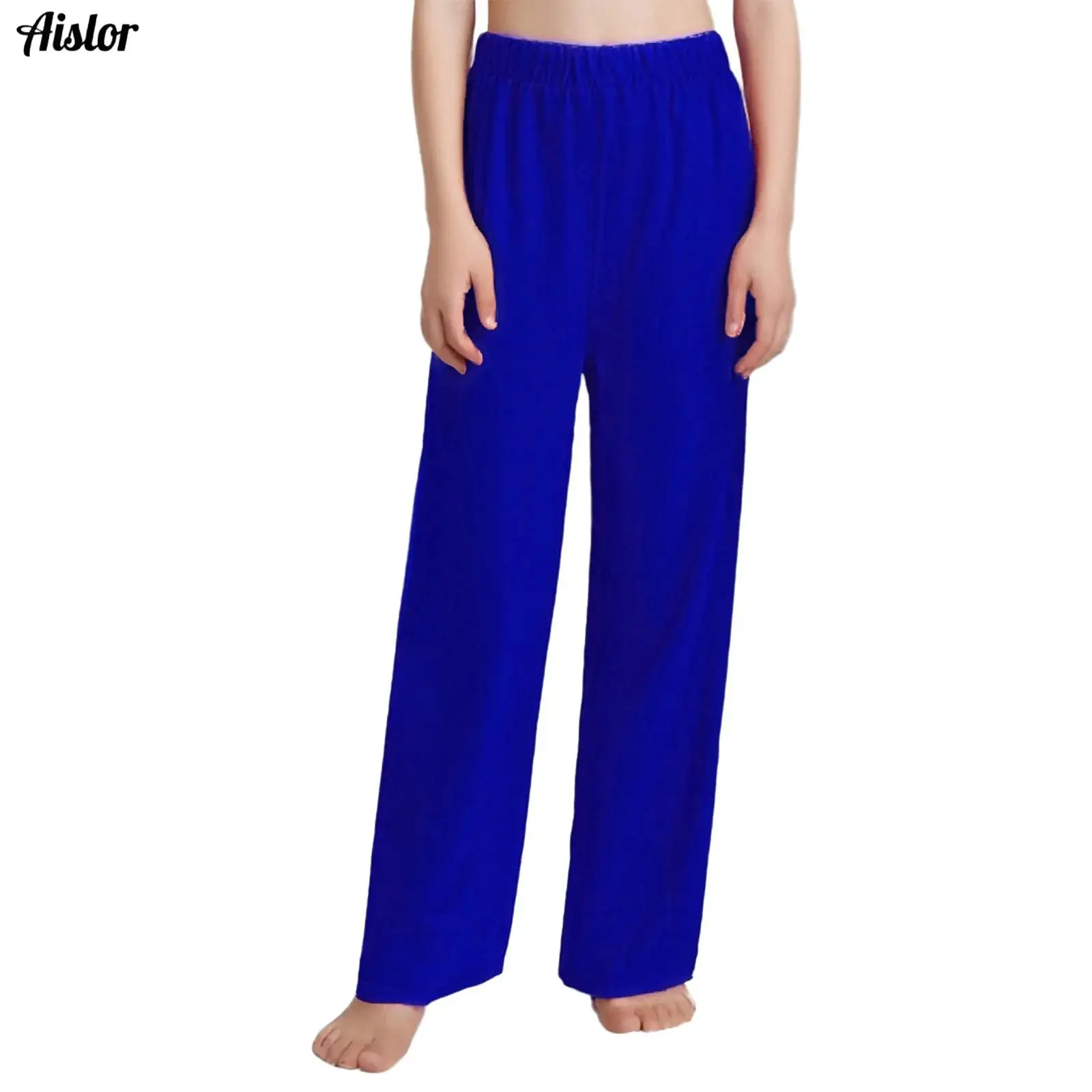 Kids Boys Girls Liturgical Praise Dance Pants Elastic Waistband Wide-Leg Solid Color Pants Bottoms Ballroom Lyrical Dancewear