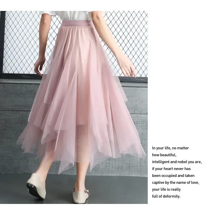 Onregelmatige Tule Rok Asymmetrische Hoge Taille Ruches Mesh Tutu Lange Midi Rok voor Vrouwen Zwart Harajuku Zomer Goth Kleding