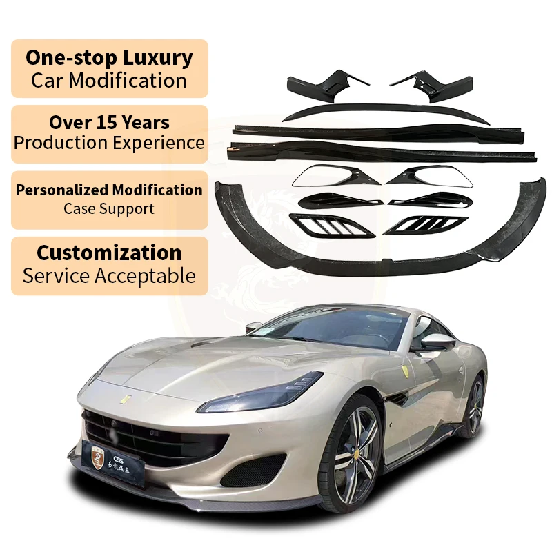 for Ferrari Portofino M Bodykits Novi Style Dry Carbon Fiber Fender Vents Front Diffuse Side Skirt Engine Hood Air Outlet Trims