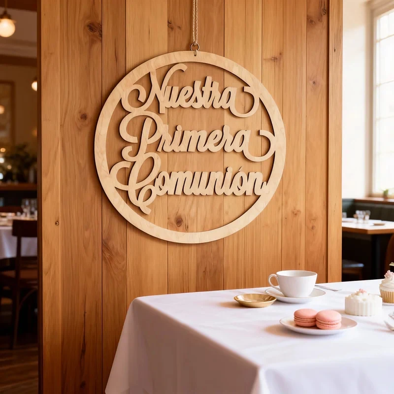 30cm Round Wooden First Communion Sign in Spanish 
