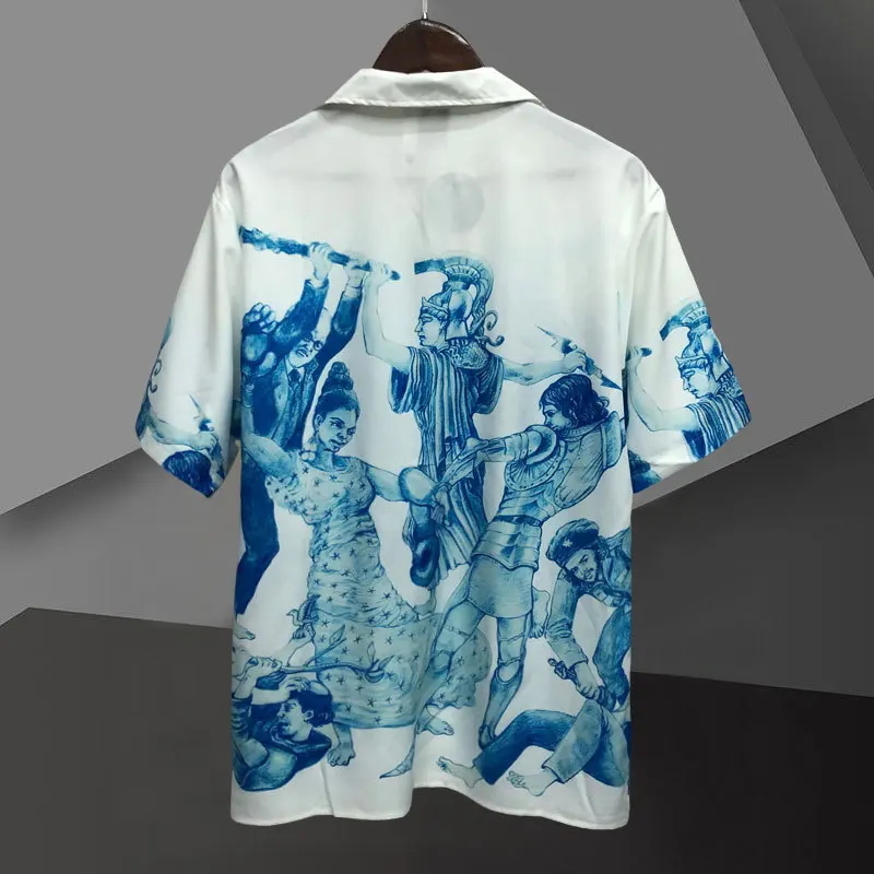 Abstract Art Portrait Pattern Print Shirt Short Sleeve Casual Men Shirt Streetwear Summer Camisa  Masculina  Shirt Moda Hombre