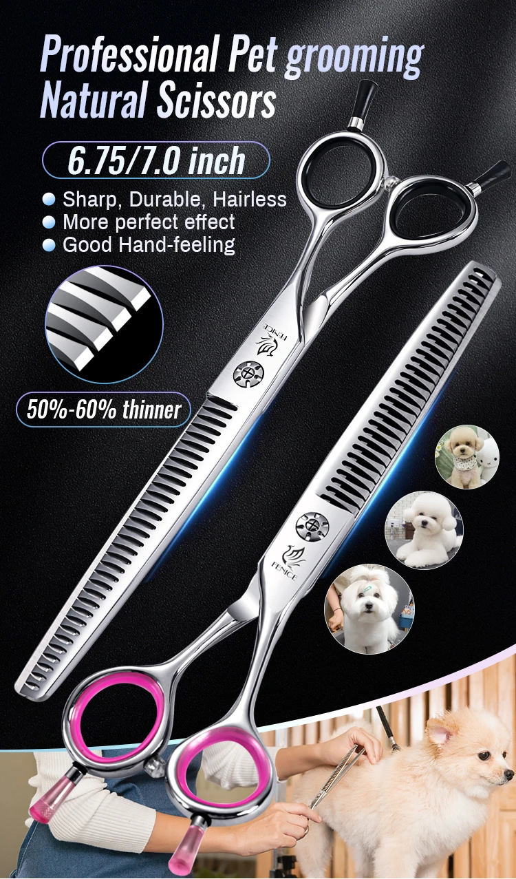 Fenice Japan 440C Edelstahl 6,75/7 Zoll Hundepflege-Schere Ausdünnungsschere für Hunde Ausdünnungsrate 50-60% – Detail 2