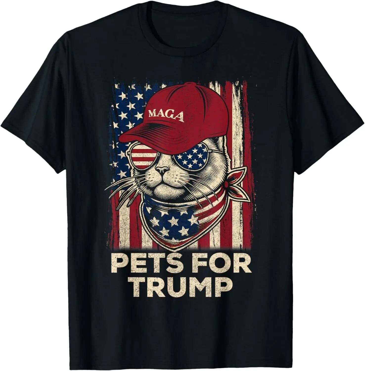 American Flag Cat Lives Matter Trump 2024, Maga Trump Cats T-Shirt S-5XL