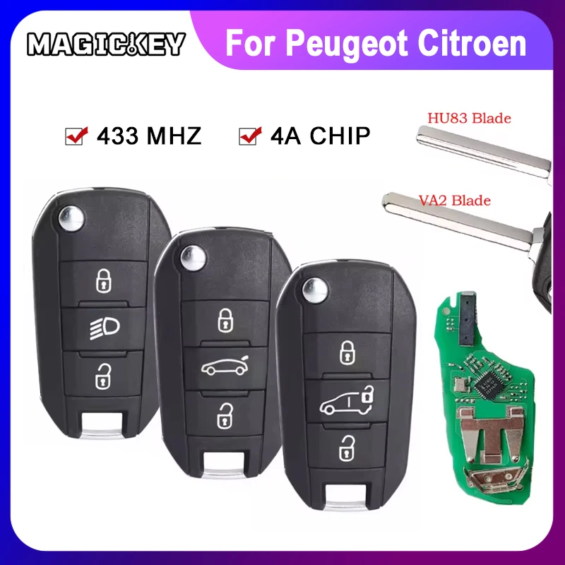 

1PCS 433MHz 4A HITAG AES Chip Flip Remote Van Car Flip Key For Peugeot Expert 308 3008 2016+ Citroen C4 Cactus 2014+ HU83