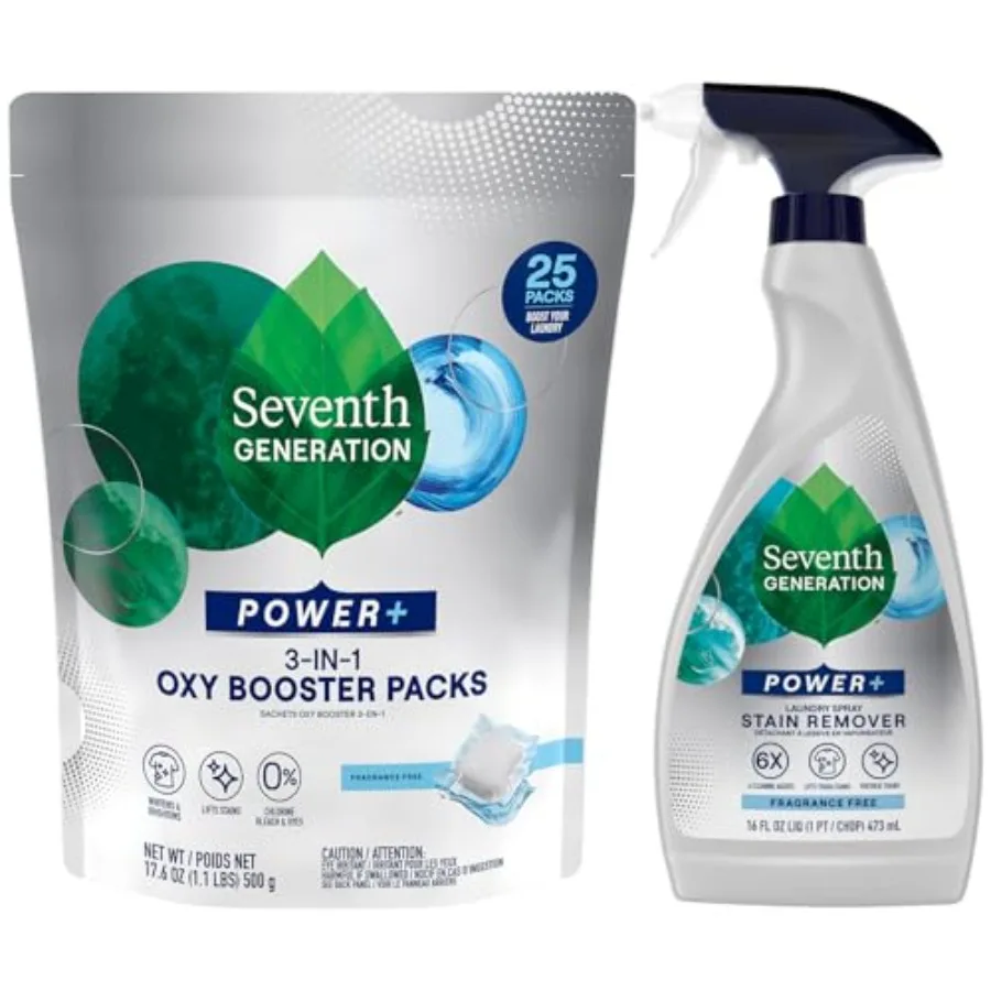 

Seventh Generation Stain Remover Bundle Power+ Laundry Spray + 3-in-1 Oxy Booster Packs, Plant-Based Formulas, Fragrance-Free 2