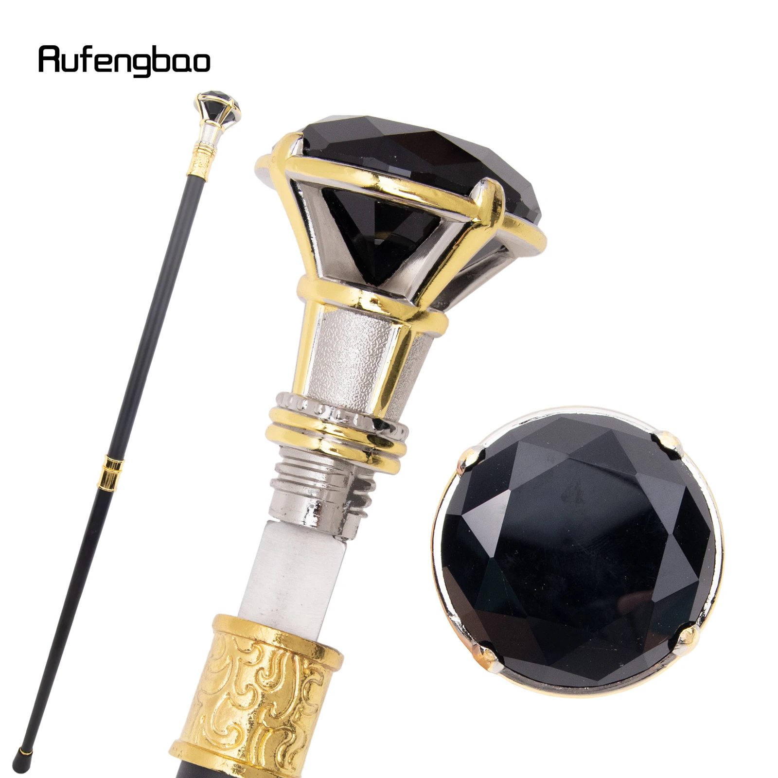 Black Diamond Type Golden White Walking Stick with Hidden Plate Self Defense Fashion Cane Plate Cosplay Crosier Stick 90cm