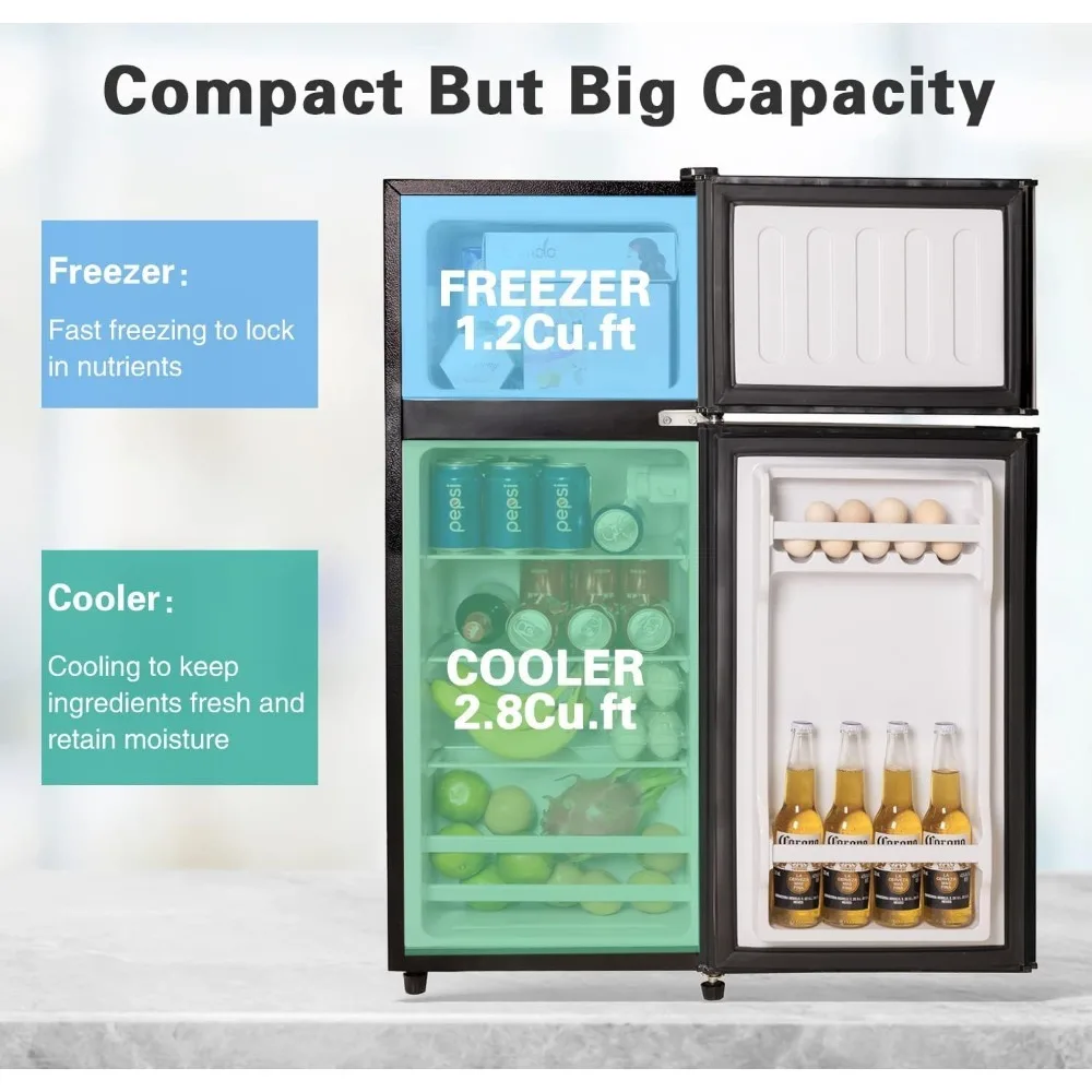 Compact Refrigerator 4.0 Cu Ft 2 Door Mini Fridge with Freezer for Apartment, Dorm, Office, Family, Basement,