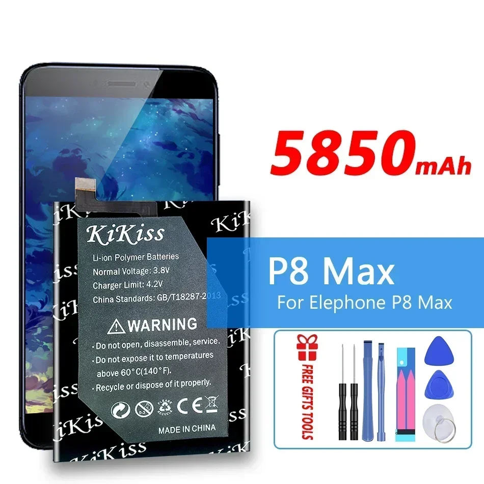 KiKiss High Capacity 5850mAh Battery Replacement For Elephone P8 Max P8Max Batteries Smart Phone + Gift tools