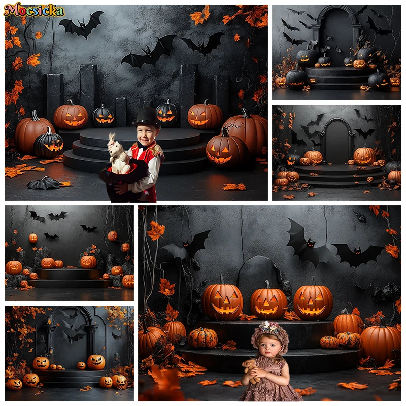 

Mocsicka Halloween Backdrop For Photography Bat Black Wall Pumpkin Baby Shower Shooting Props Background Decoration Photo Studio