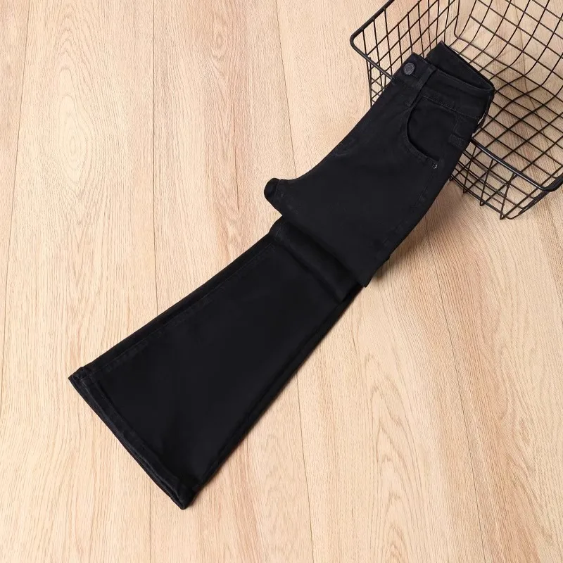 Fce ライン入りハイウエスト ブラック ベルボトムジーンズ レディース スリム スキニー オルト サイズ 50cm ベルパンツ コットン ストレッチ デニム