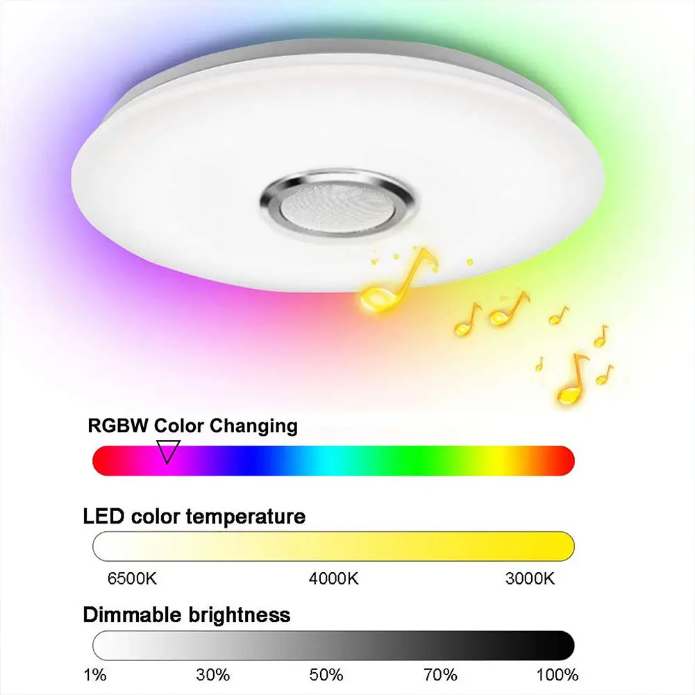 

RGB LED Ceiling Light APP Control Bluetooth-compatible Music Ceiling Lamp Dimmable Intelligent LED Lamp with Speaker 2800K-6500K