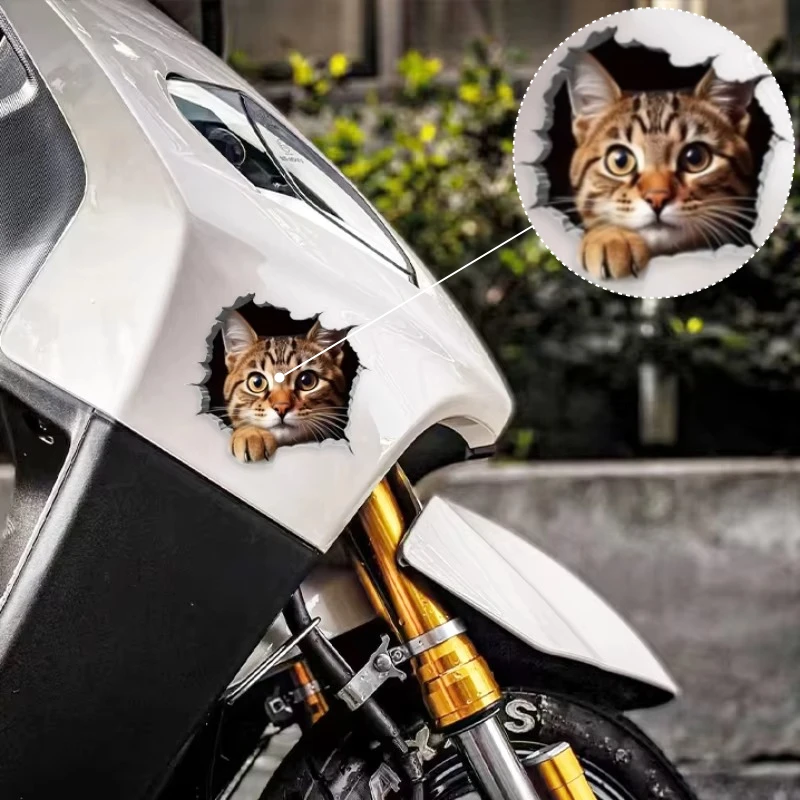 Funny 3D Cat Motorcycle Vinyl Sticker, Waterproof Decal for Fuel Tank, Electric Scooter, Body Cover & Scratch Protection Decor