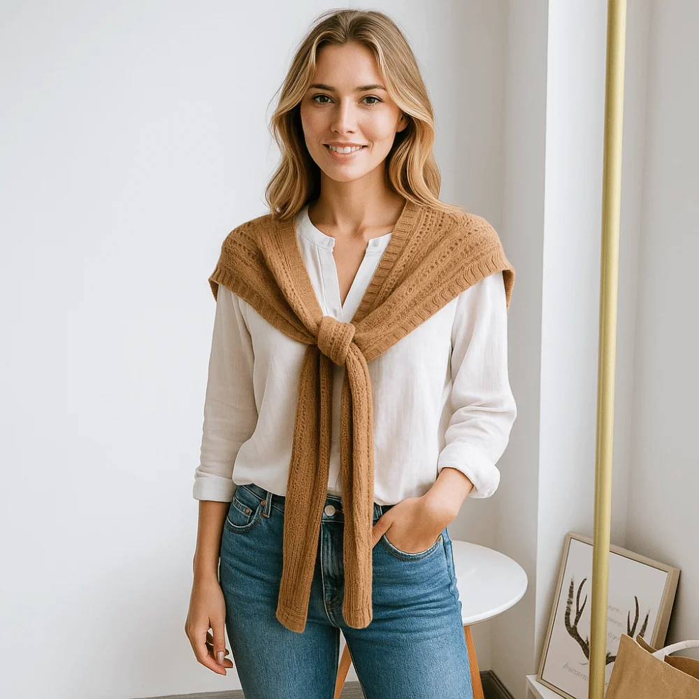 Korean Style Knitted Shawl Solid Color Versatile Design Air Conditioning Shawl Knitted Texture Fake Collar Neck Cape