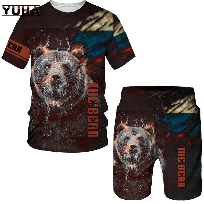 Summer  Bear 3D Printed Men's T-shirt Shorts Set Men's Women Street Loose Sportswear Tracksuit O Neck Short Sleeve Clothing Suit