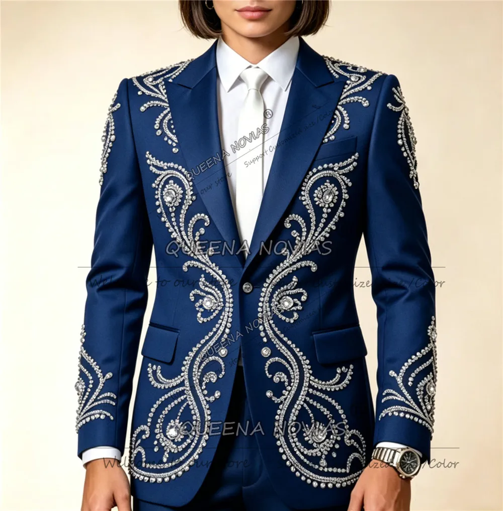 Brilliant Suit Women Diamond Beaded Formal Wear Single Breasted Prom Blazer Customized Lady Party Tuxedo Bride's Mother Dresses