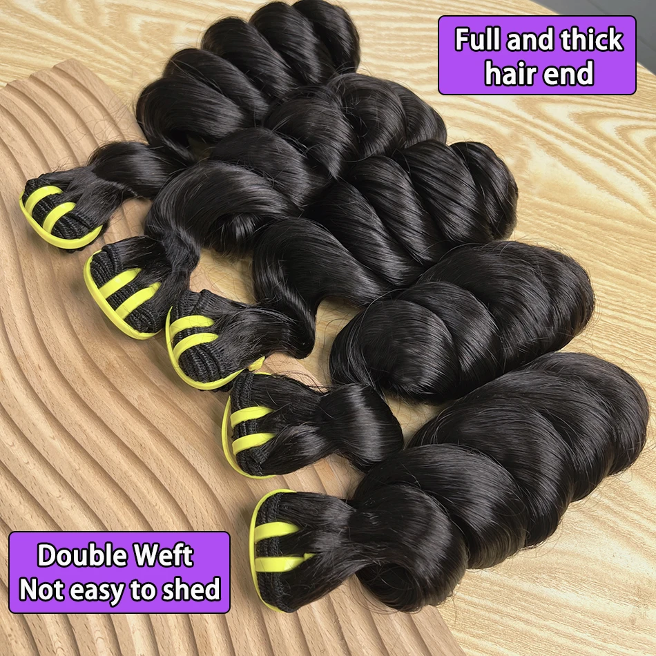 Fasci di capelli umani al 100% con onda sciolta doppia disegnata Estensioni del tessuto dei capelli vietnamiti di colore nero naturale vergine grezzo a doppia trama