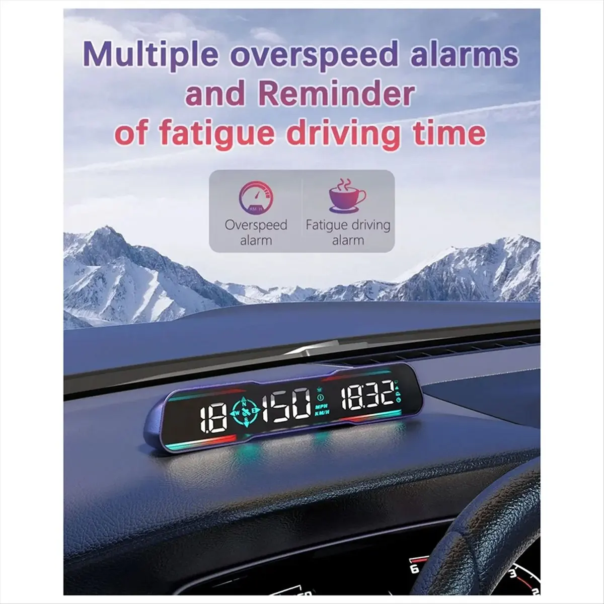 A40I G19 HUD Head Up Display Speedometer Car Speed Gauge MPH Overspeed Alarm Driving Angle Time Compass Driving Alarm
