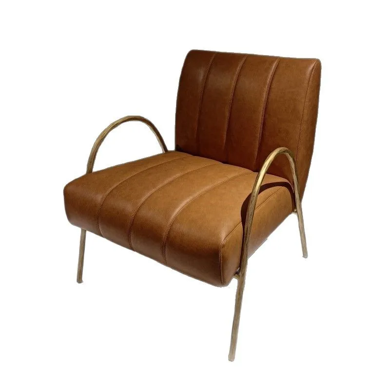 Medieval single sofa home living room meeting guests leather wrought iron frame retro leisure chair