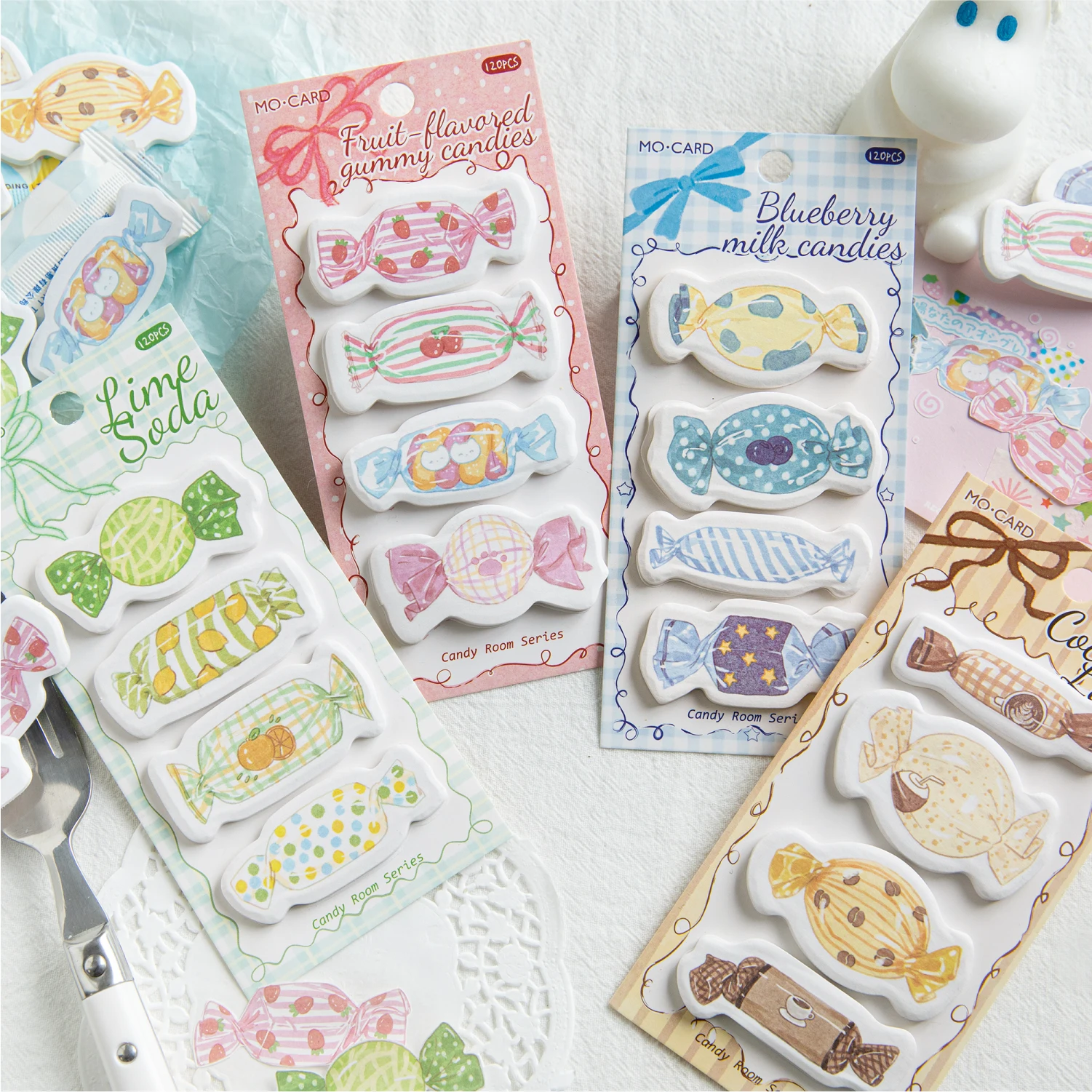 120 Pcs Kawaii Stationery Color Candy Label Index Stickers Aesthetic Message Memo for Handbook Scrapbooking Office Supplies