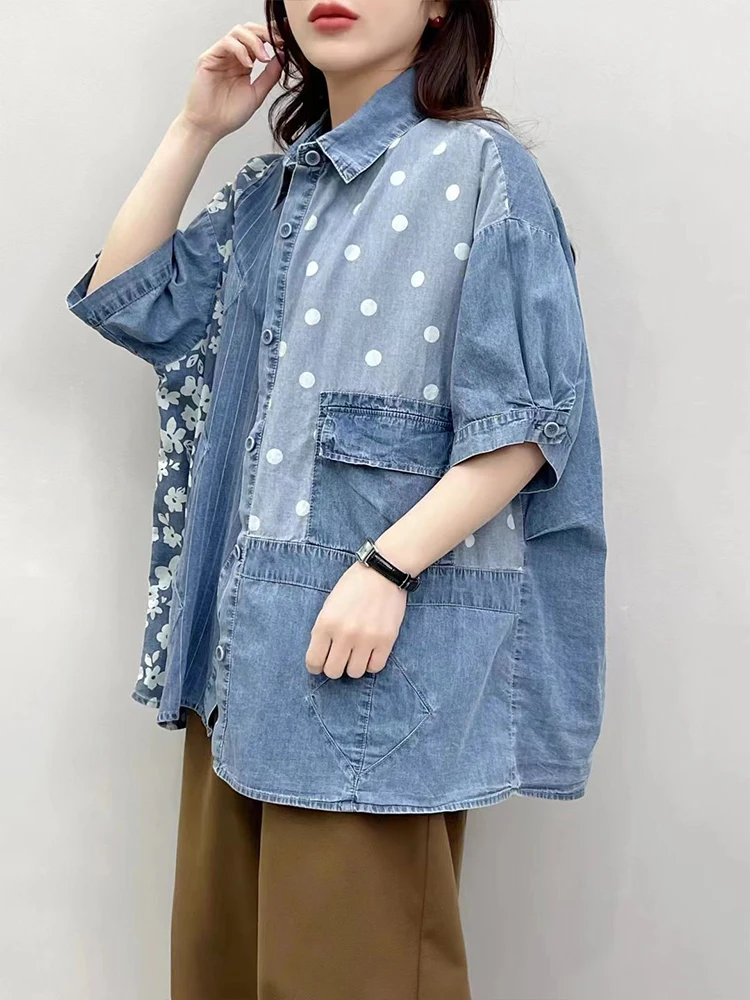 Max LuLu Summer Womens Fashion Loose Printed Denim Shirts Luxury Floral Tops Ladies Casual Striped Dot Blouses Big Size Clothes