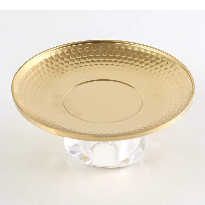 Metal Storage Tray Round Fruit Platter Desktop Storage Container High Foot Plate Transparent Base Candy Bowl Jewelry Dish