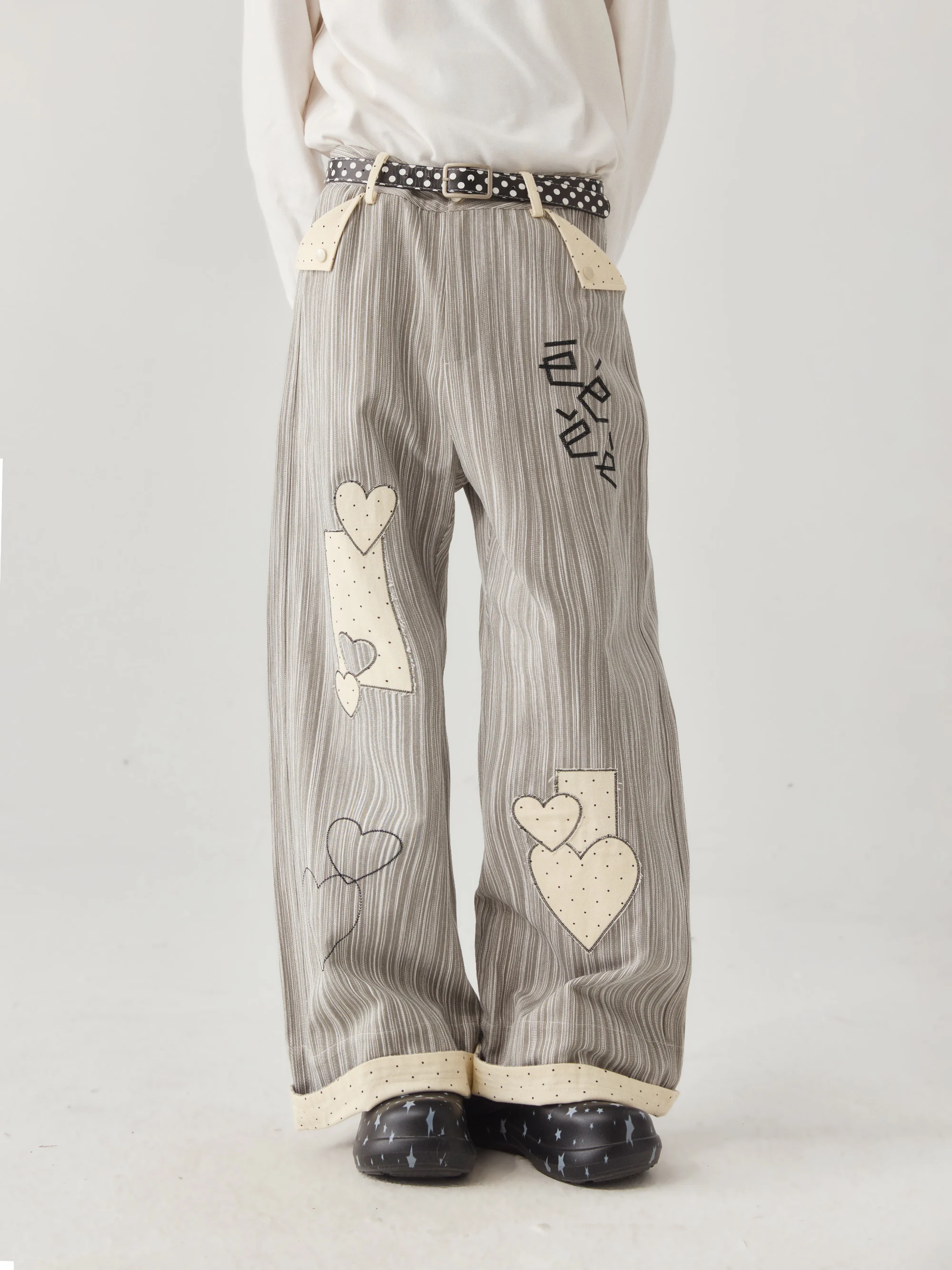 

Elegant Patchwork Hand-Painted Stripe Casual Pants Straight Leg Fashionable Urban Cotton Wide Leg Trousers for Men