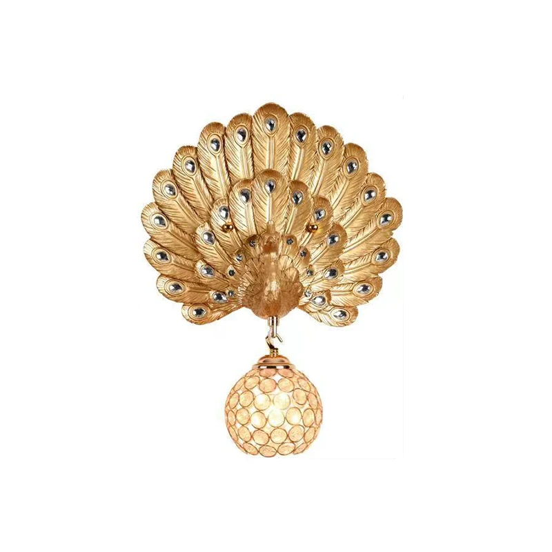 SOFITY Contemporary Resin Peacock Wall Light LED Gold Creative Crystal Sconce Lamps For Home Living Room Bedroom Decor