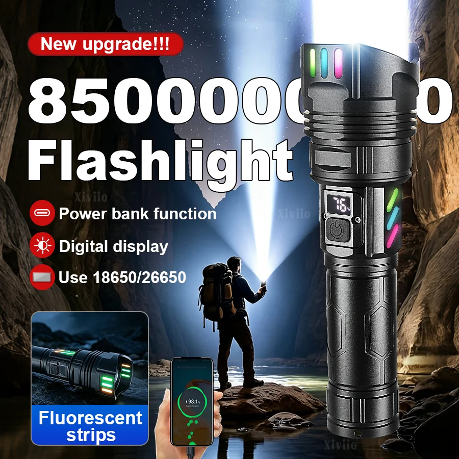 8500000000LM Super Powerful Led Flashlight Digital Power Display Tactical Zoom Lamp Rechargeable 18650/26650 Torch Lantern Light