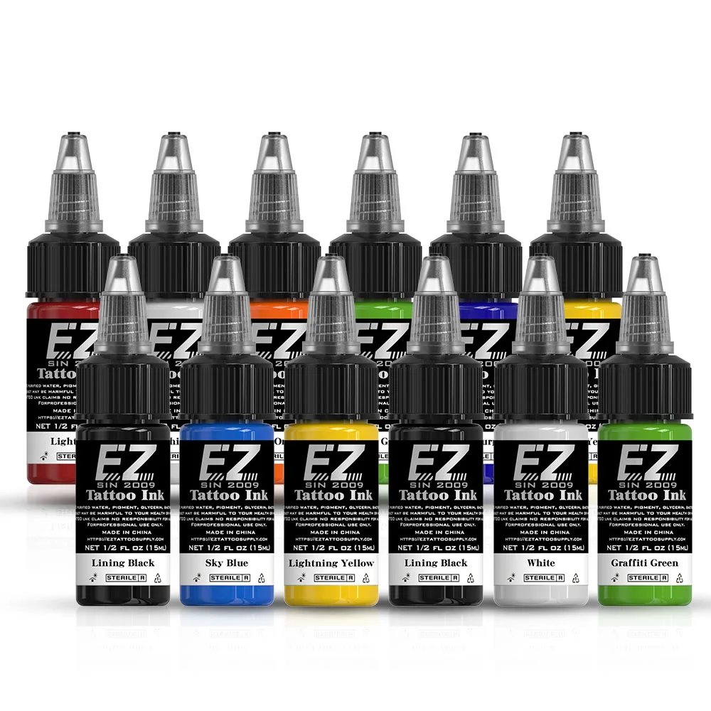 EZ Tattoo INK Kit 7ML/15ML/Bottle 25 Colors and 30MlL Quality Pigment for 3D Makeup Precise Outlining Beauty Skin Body Art