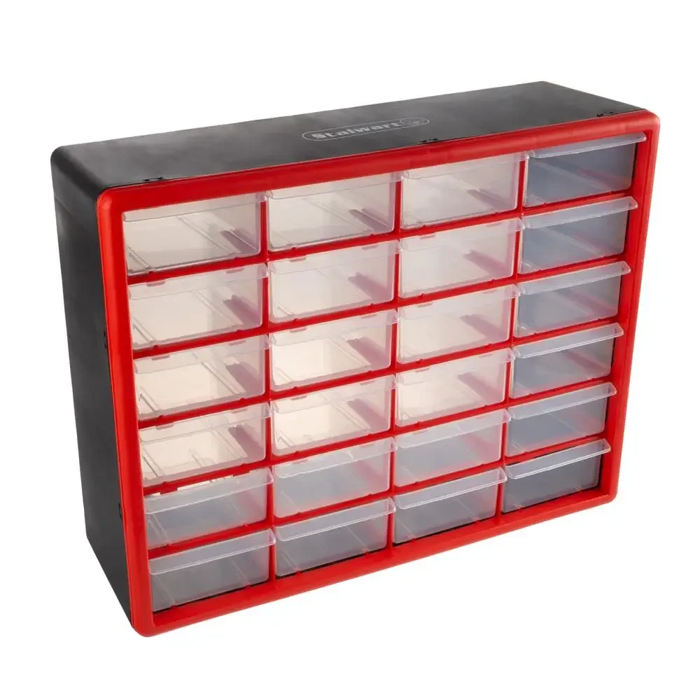 24 Compartment Plastic Drawer Organizer Home Garage Office Storage Red