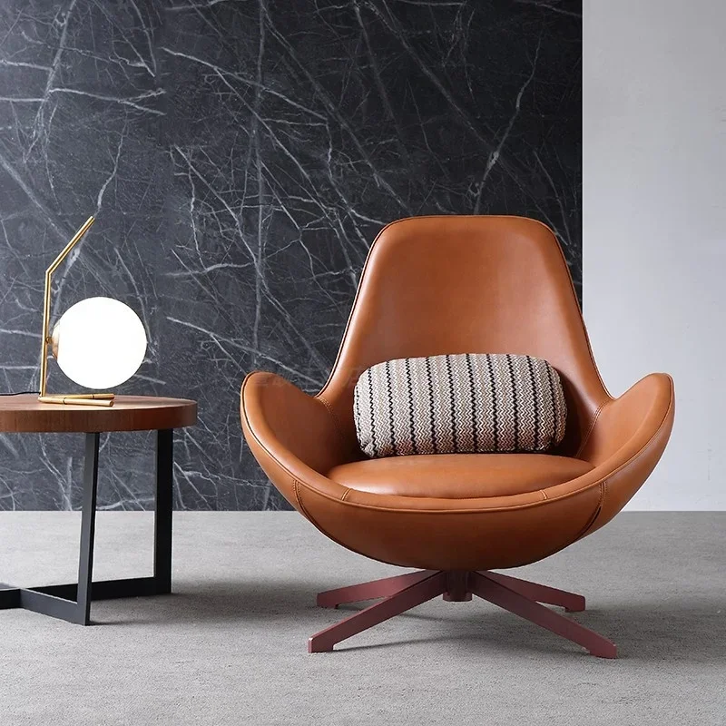 Modern style leather armchair rotatable egg chair customized sofa chair in hotel living room