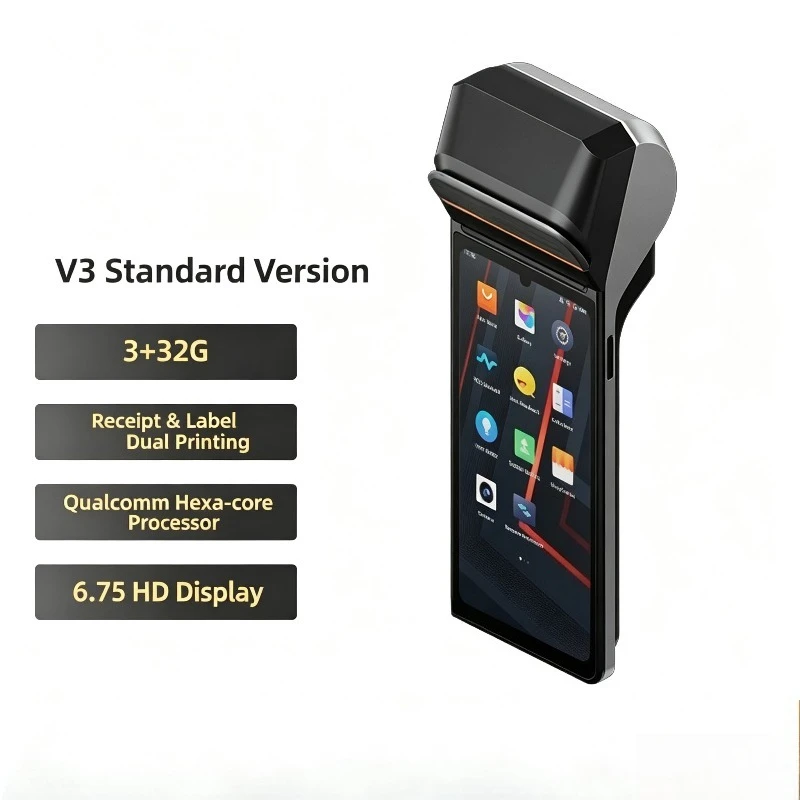 V3  Portable Handheld Android POS Terminal QR Scanner Built-in Thermal Printer Mobile Cash Register for Retail Takeaway