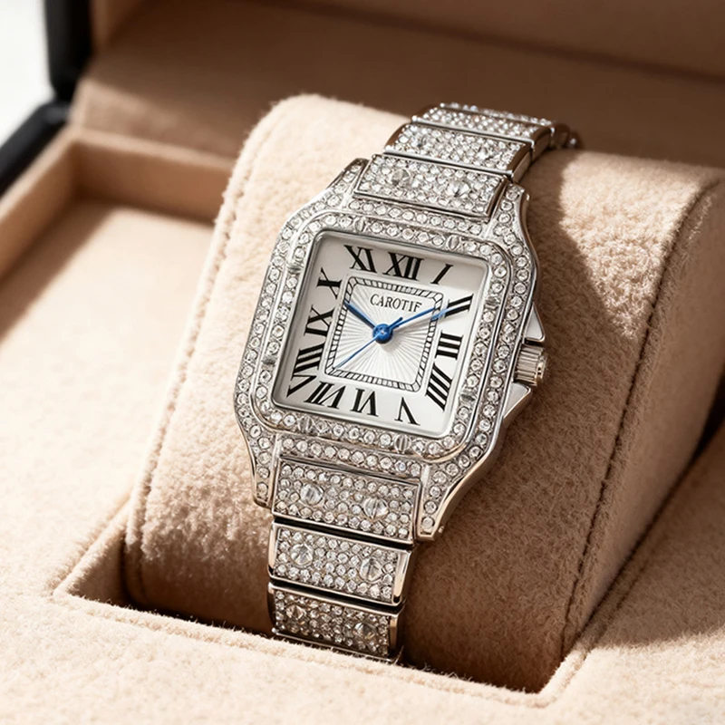 

Женские серебряные современные минималистичные модные квадратные кварцевые часы с дизайном звездного неба