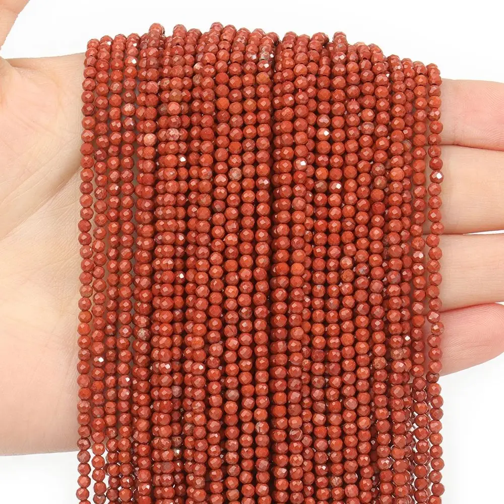 Wholesale 2 3 4mm Natural Red Jasper Bead Small Faceted Stone Beads Round Spacer Bead For DIY Bracelets Necklaces Jewelry Making