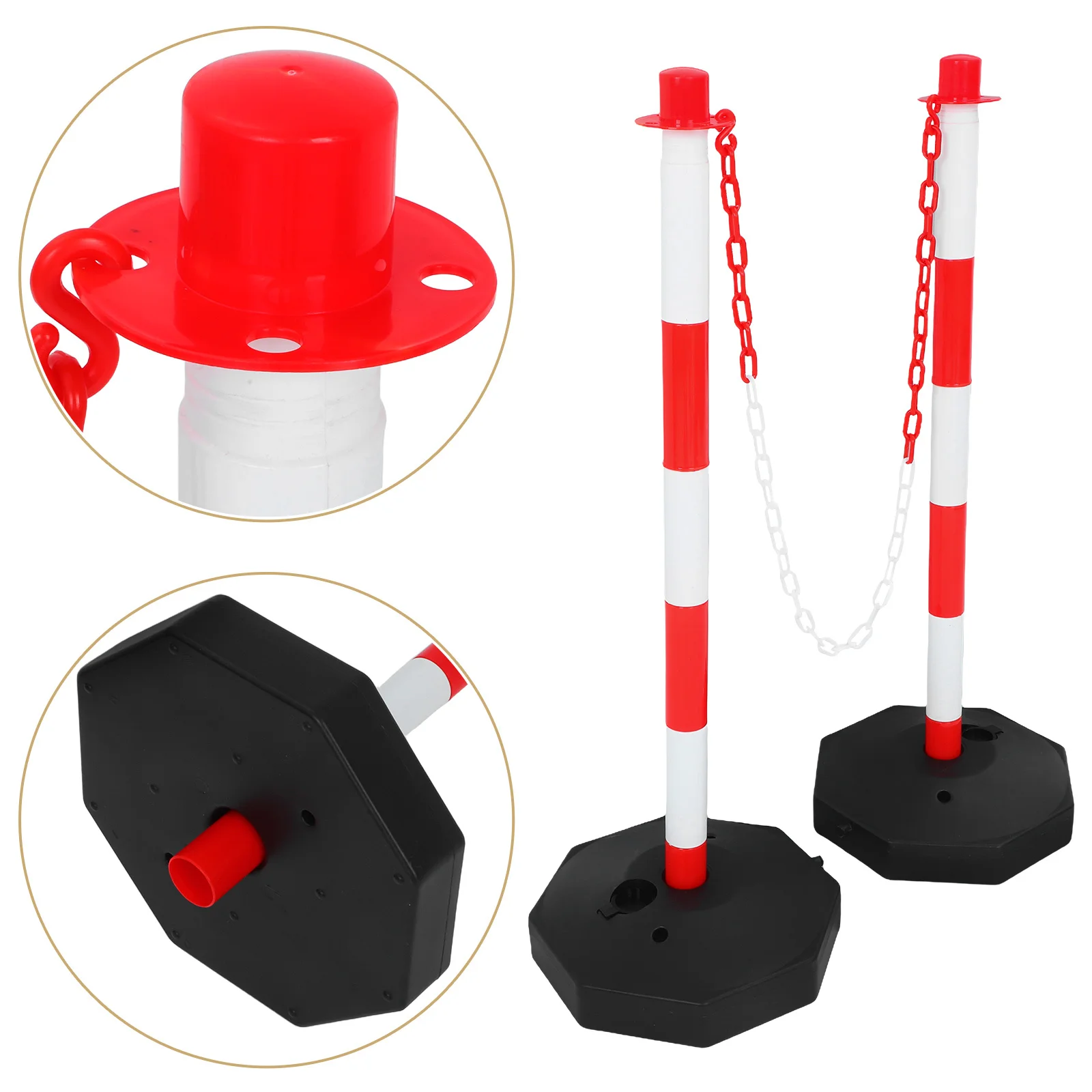 1Set Road Traffic Post Red White Plastic Portable Safety Barrier Water Fillable Base for Construction Parking Lot Driveway