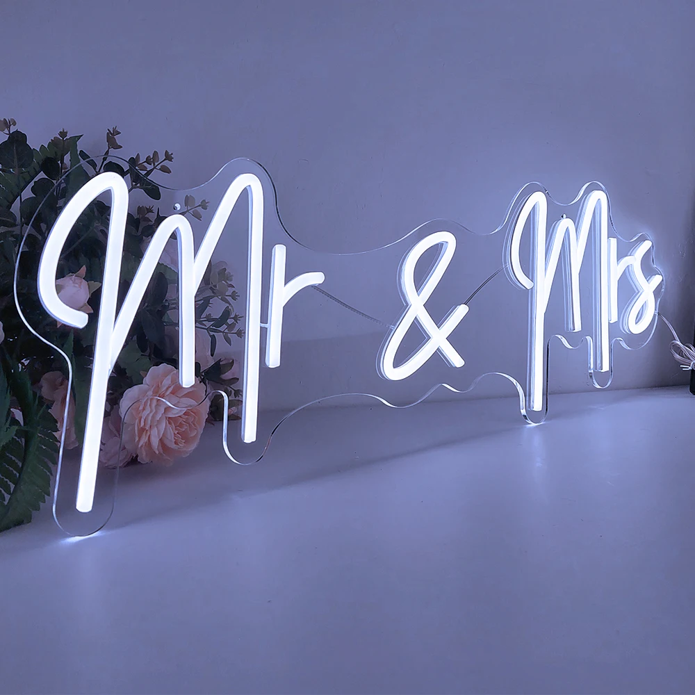 Large LED 'Mr & Mrs' Neon Sign for Wedding Engagement Party Valentine's Day Wall Decor - Vibrant Home Lighting