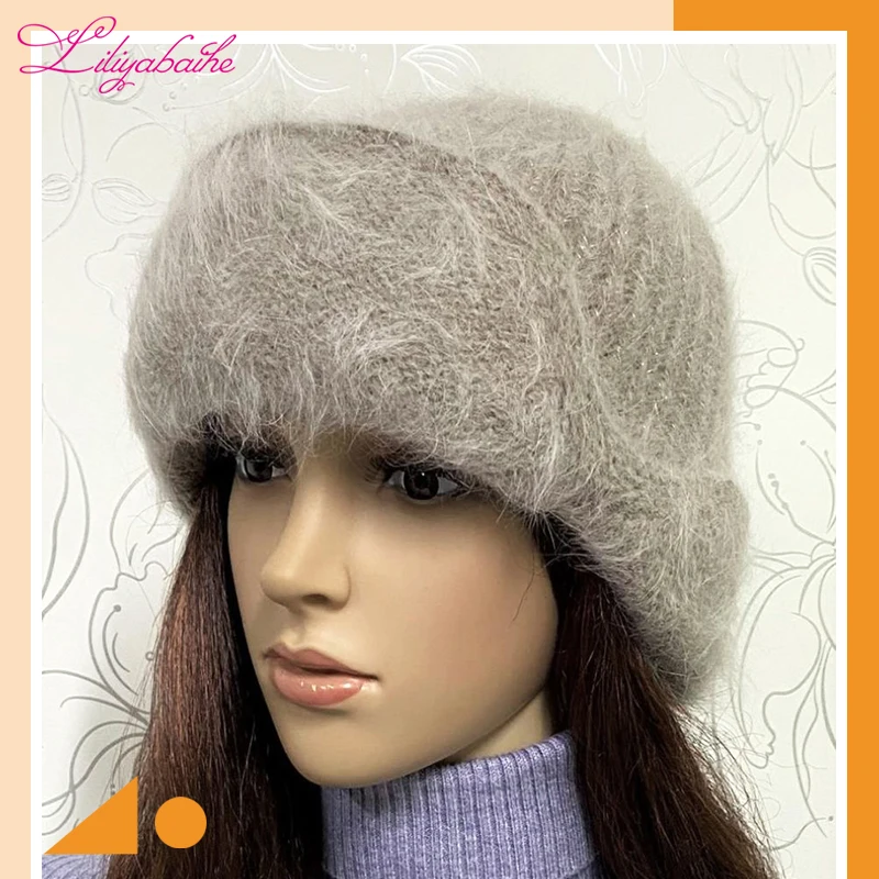 LILIYABAIHE  NEW winter Women ear protection hat knitted wool angora Simple and stylish Metal snap button.