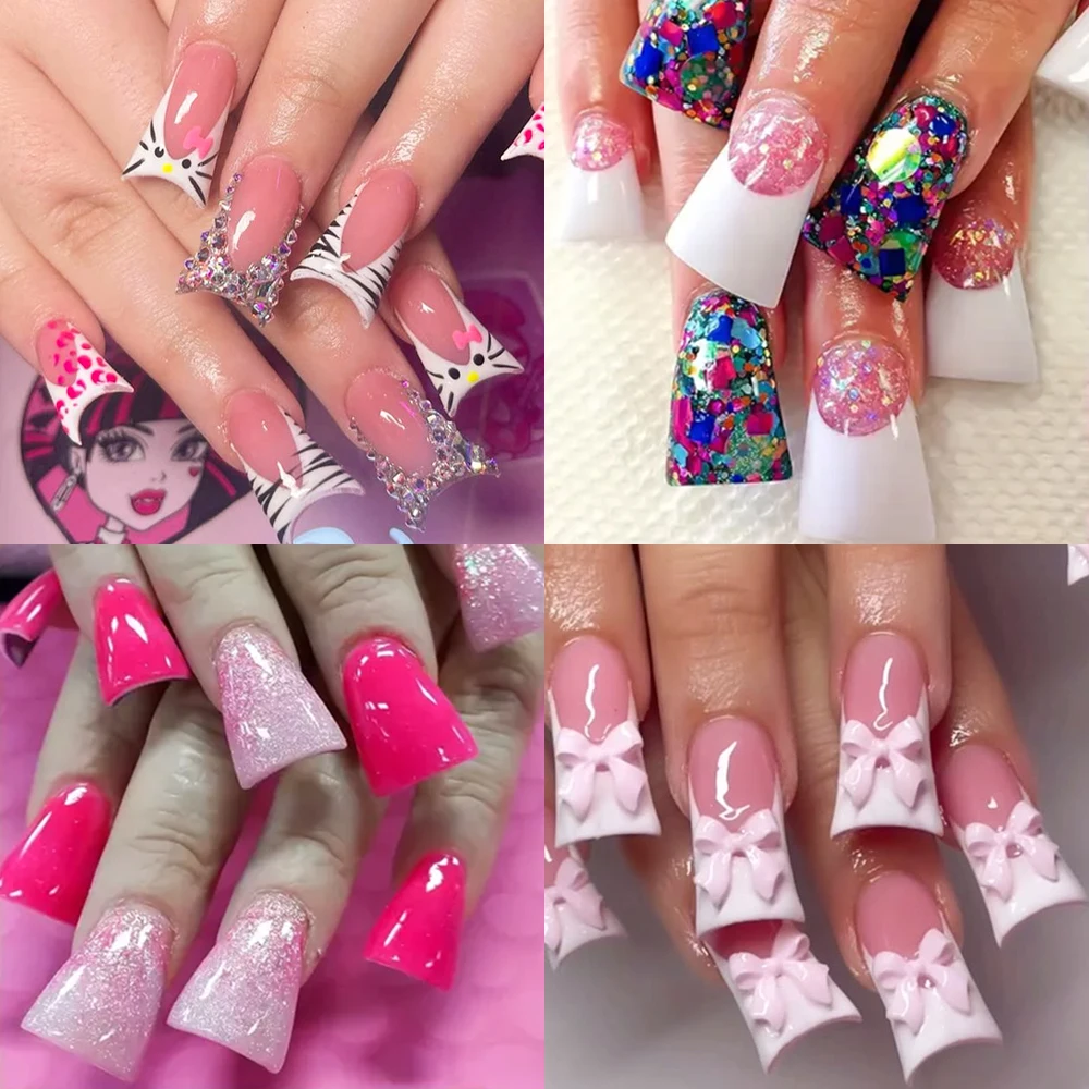 120 ชิ้น Duckbill เล็บปลอม Clear Full Cover กดบนเล็บ 12 ขนาดปลอมปลายนิ้ว Extension สําหรับเล็บอุปกรณ์ Salon Y2K