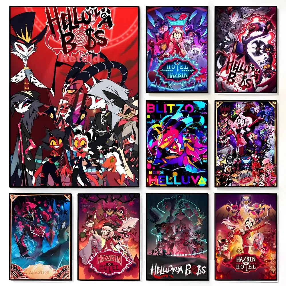 Vibrant Chaotic Cartoon H-Helluva Boss Poster American Film Mural Home Childrens Room Wall Decor Print