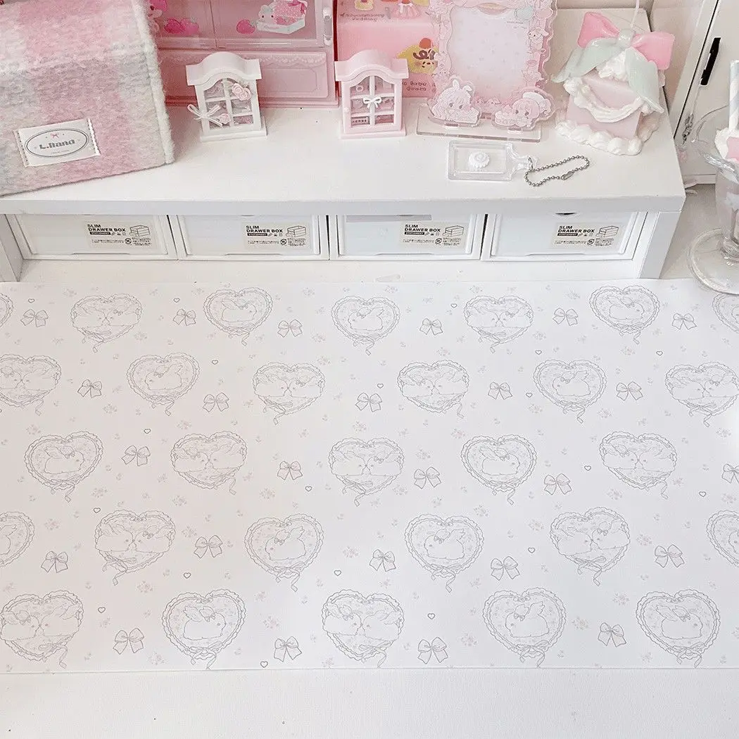 Leather Desk Pad Protector Pink Bunny Gradient Rabbit Love Mouse Pad Office Desk Mat Waterproof Non-Slip PU Desk Blotter Pad
