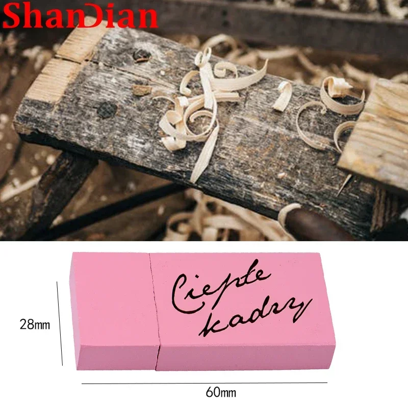 Shandian ไดรฟ์ปากกาไม้สีเหลือง128GB USB แฟลชไดร์ฟ64GB โลโก้ที่กำหนดเองฟรี2.0 U Disk 32GB 16GB 8GB หน่วยความจำของขวัญแต่งงาน